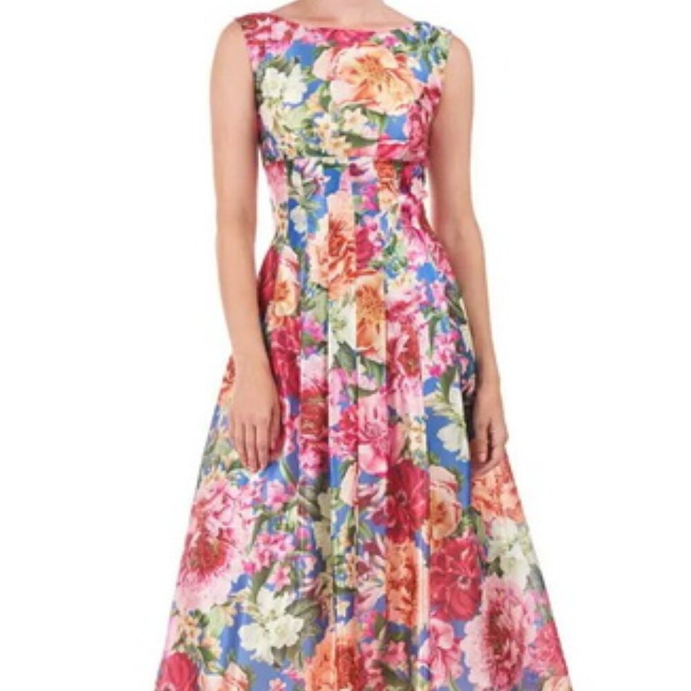 Kay Unger Desert Rose Harriet Floral Cocktail Midi Dress